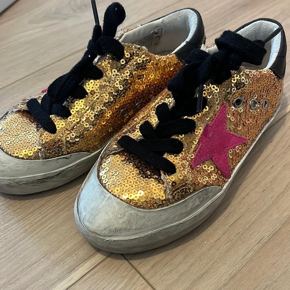 Gold sequin golden goose sneakers
